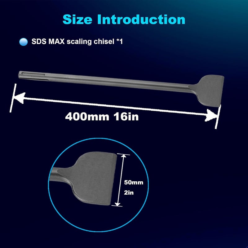 Phyxlyn 16-Inch SDS Max Scaling Chisel (50MM) Width, Ideal for Concrete Demolition, Tile Removal Tool for SDS-Max Hammer Drill Attachment - Image 3